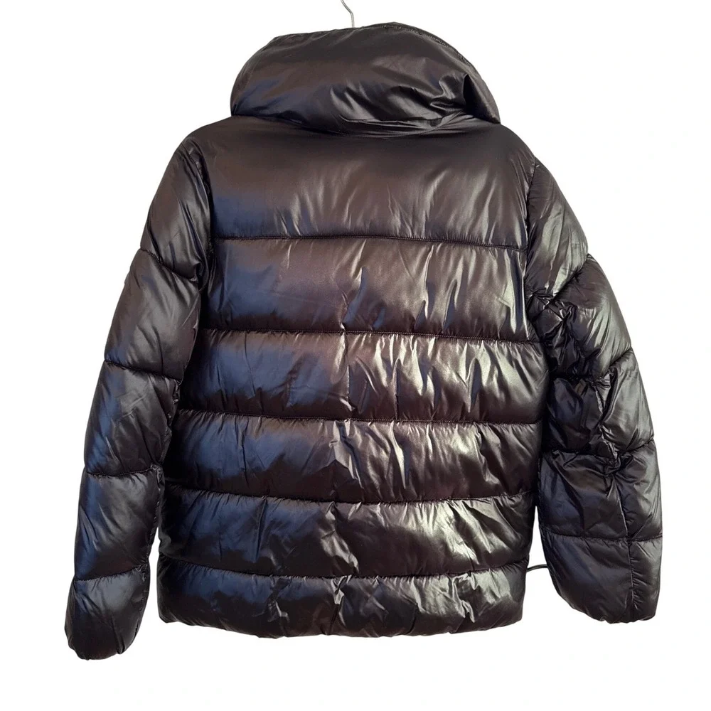 BCBG Max Azria‎ Womens Puffer Jacket Black Shawl Collar Feather Free Fill Size M